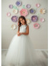 Pearl Neck Ivory Satin Tulle Flower Girl Dress